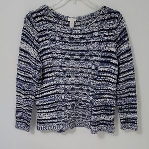 Chico's Navy and White Knit Sweater, Size 3